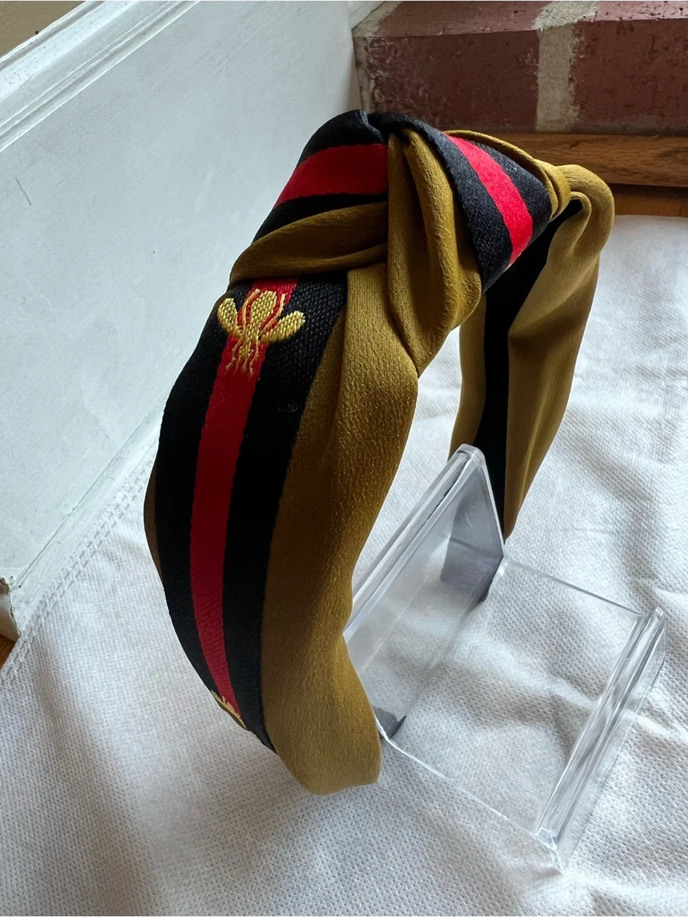 Striped Knot Headband in Mustard, Black & Red